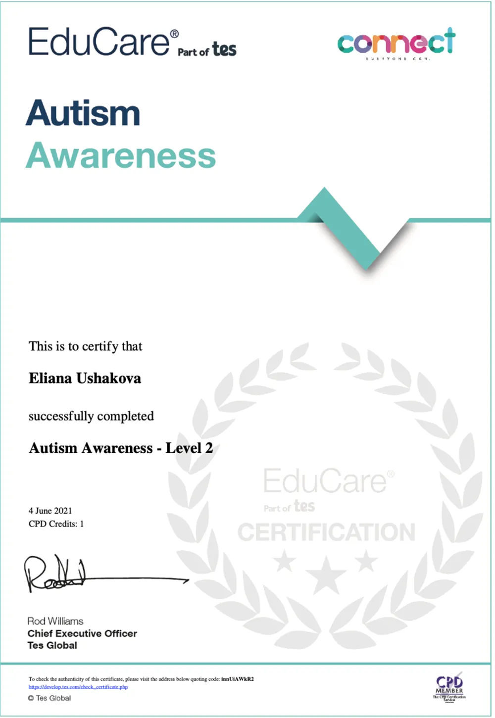 Autism Awareness Certificate