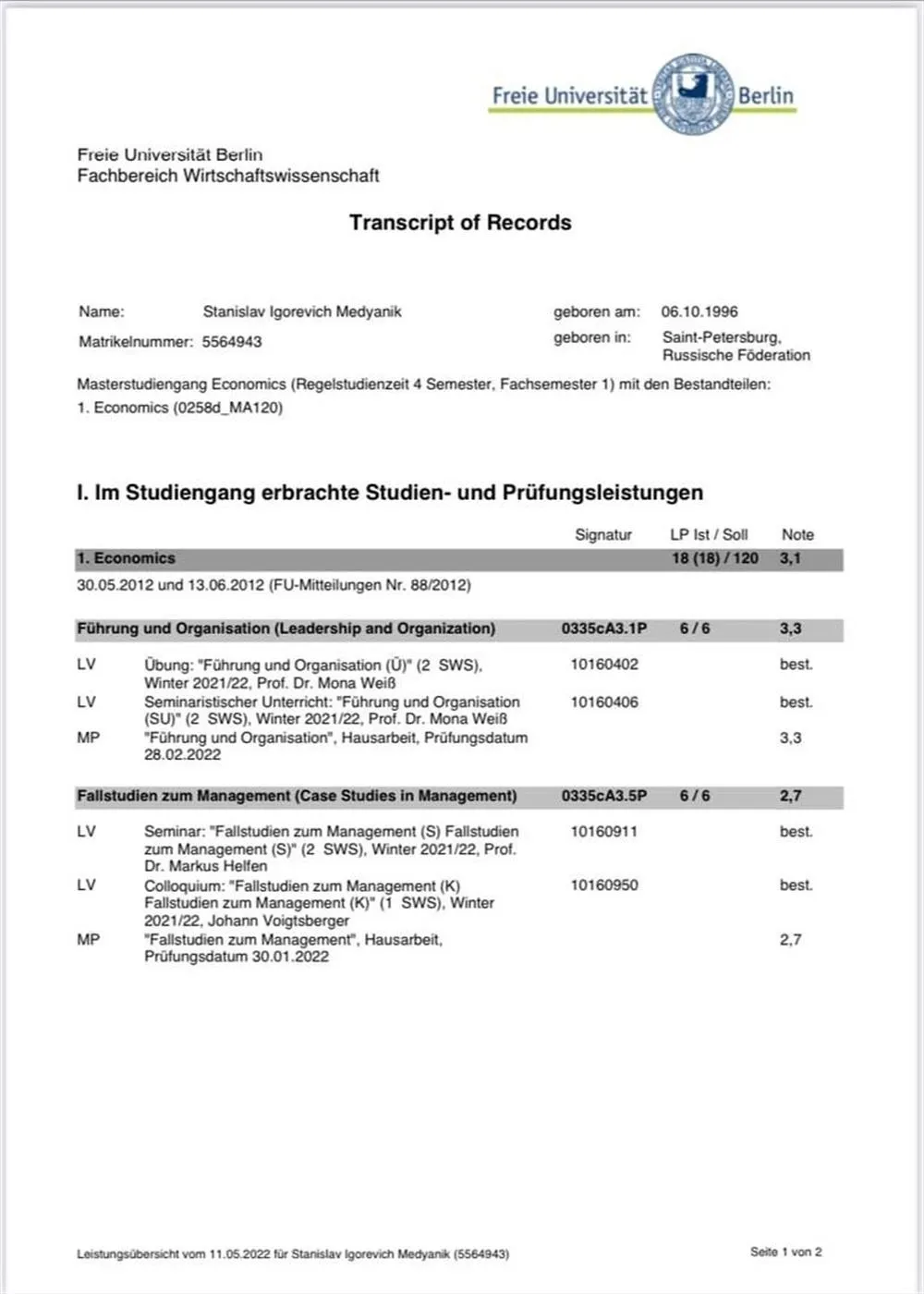 Transkript of Records