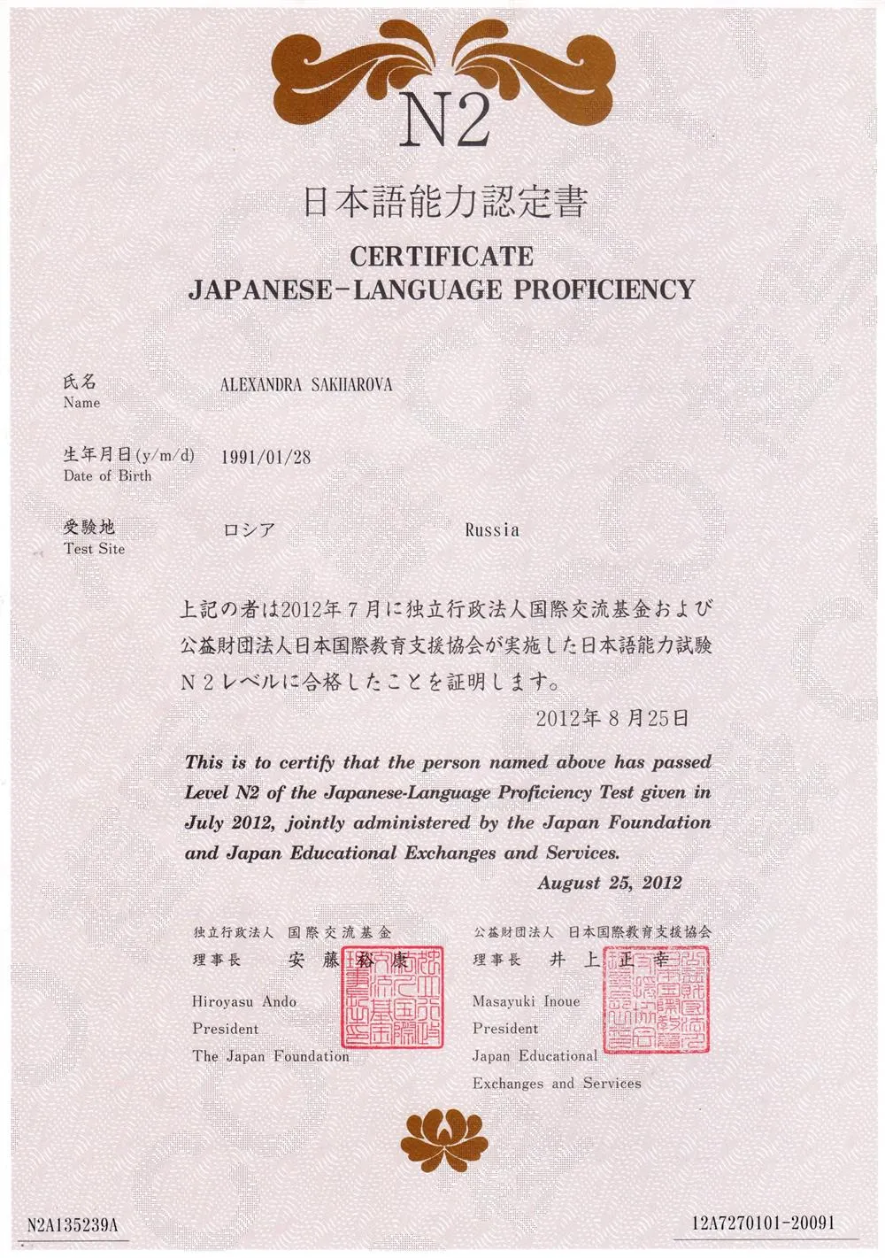 Japanese Language Proficiency Test N2 