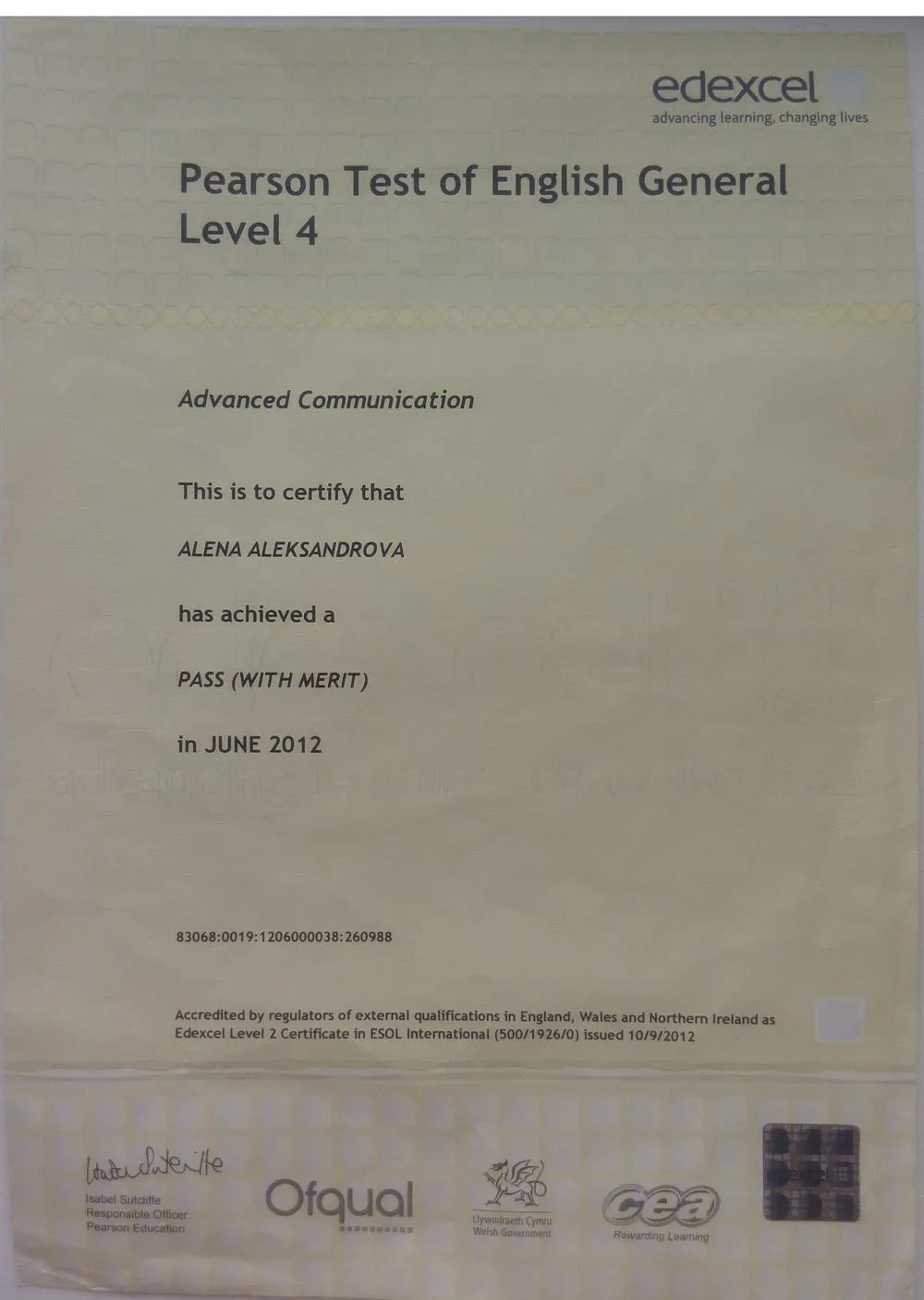 Диплом C1 English PTE