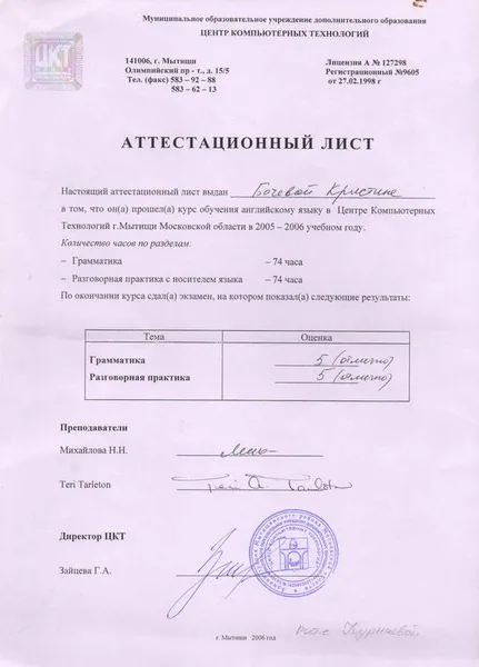 Аттестационный лист