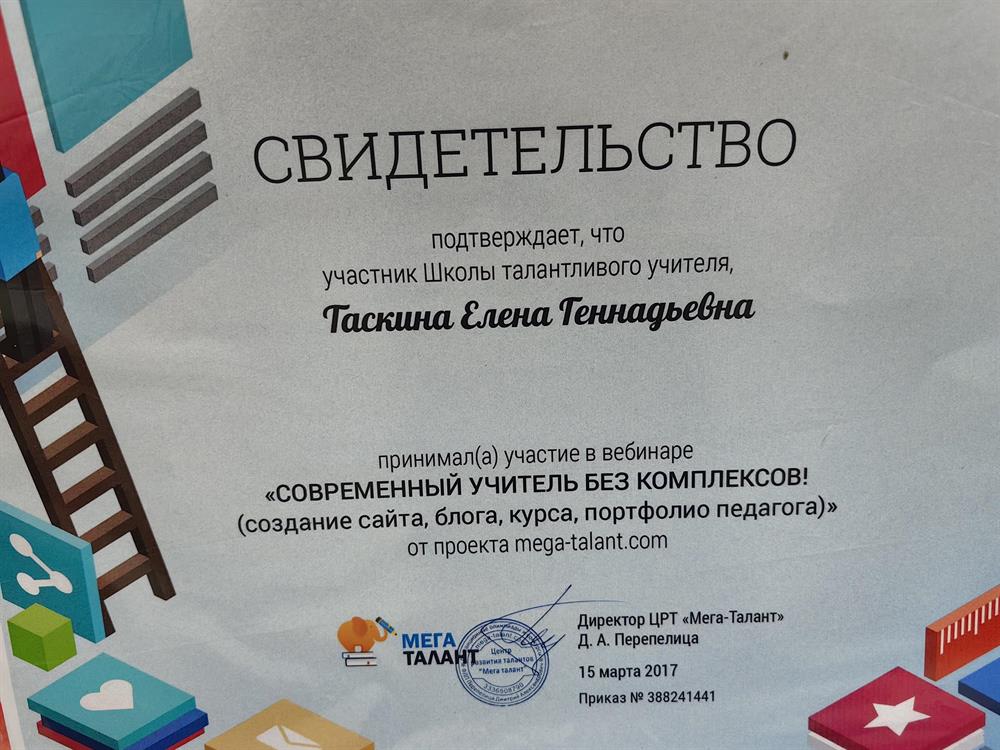 Свидетельство об участии в Школе талантливого учителя