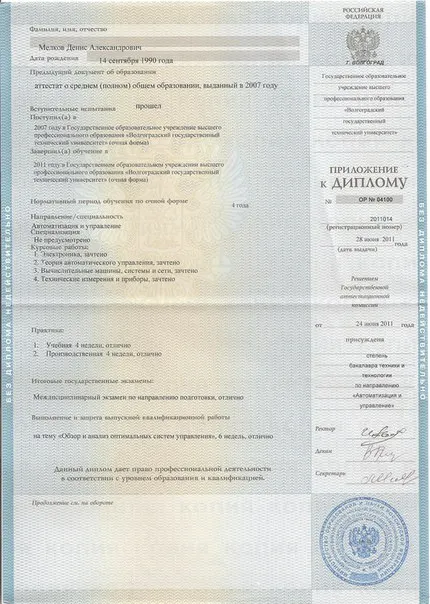 Приложение к диплому