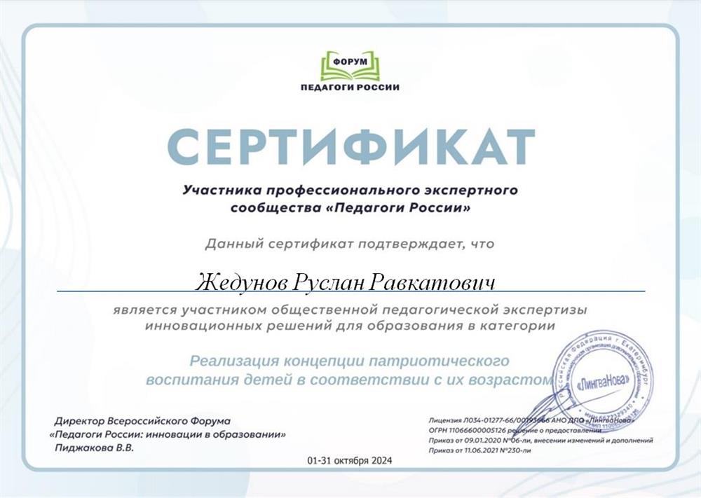 Сертификат Педагоги России