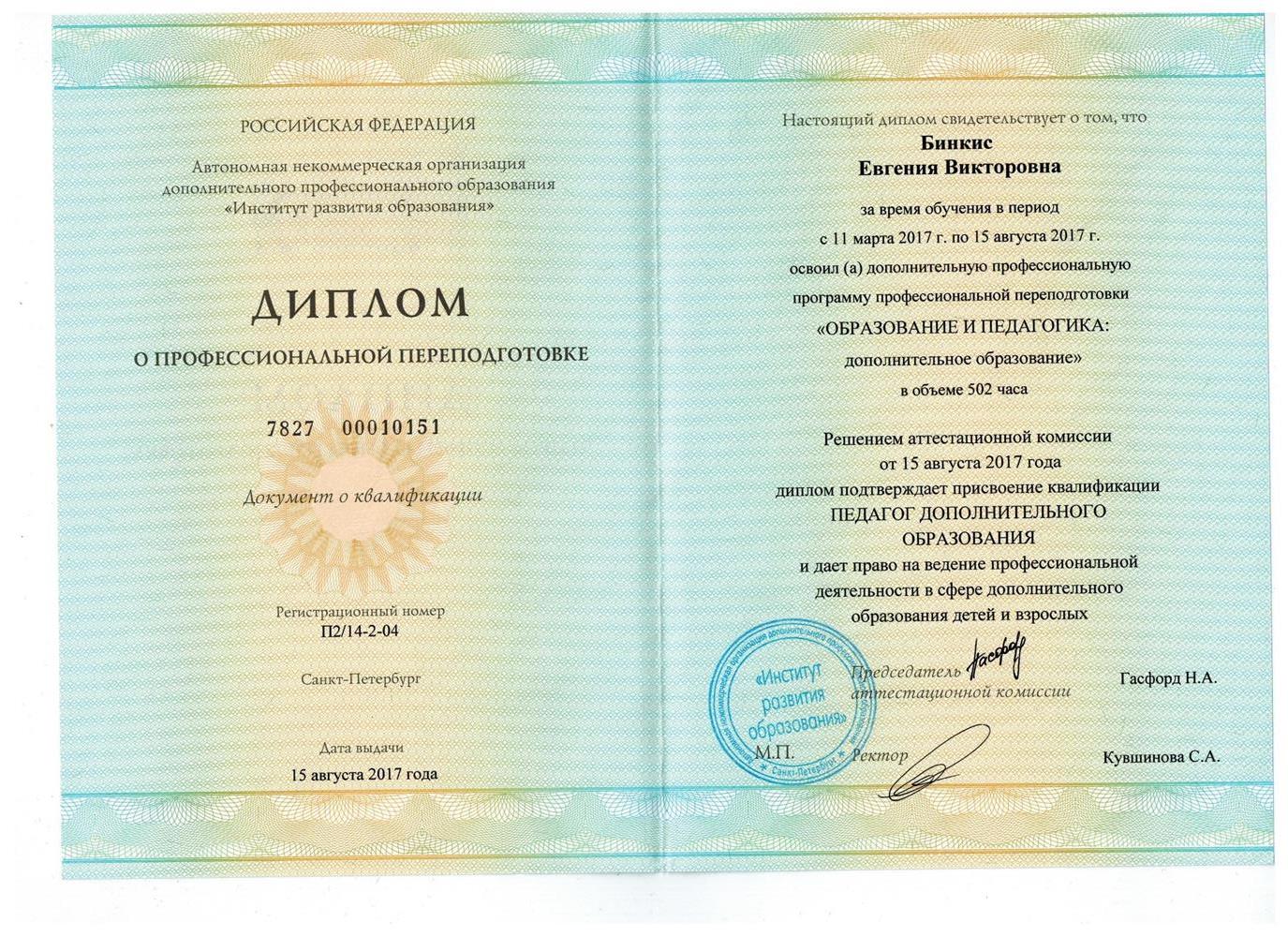 Диплом о профессиональной переподготовке