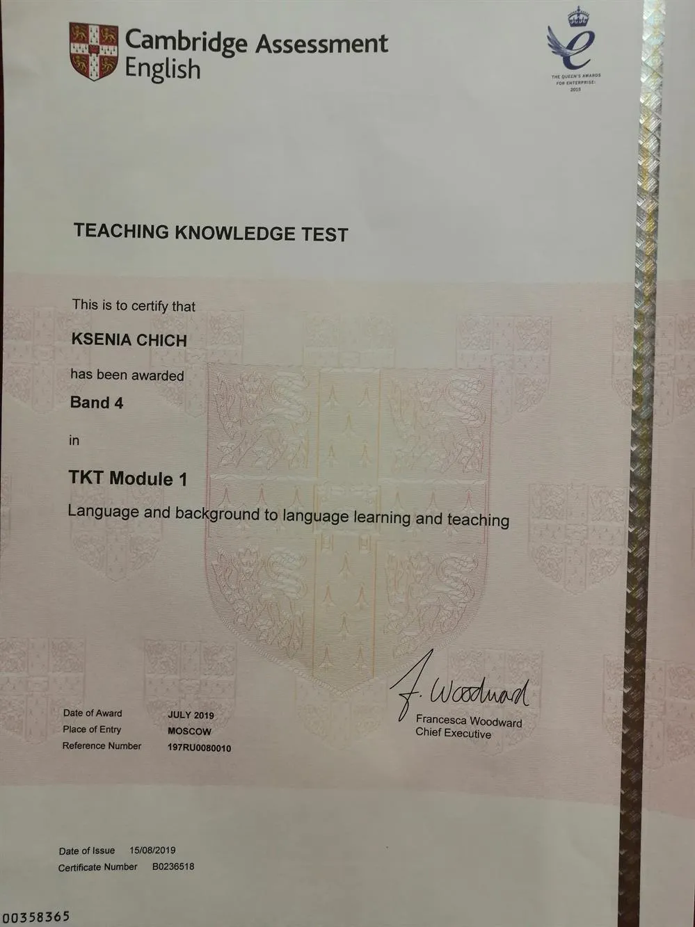 Cambridge Certificate