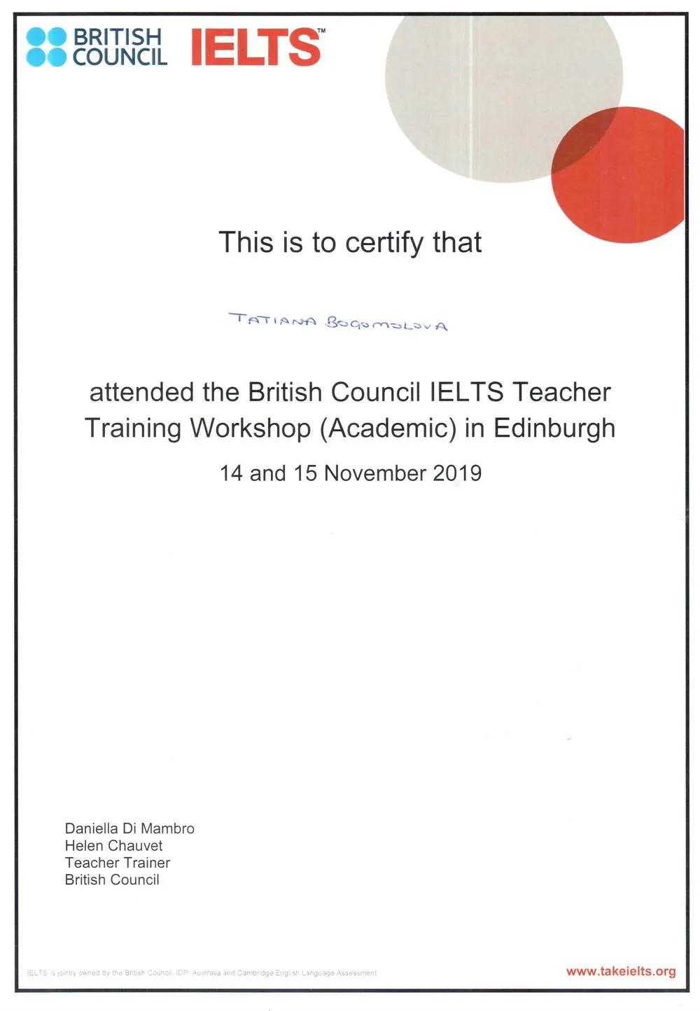 Workshop for IELTS trainers
