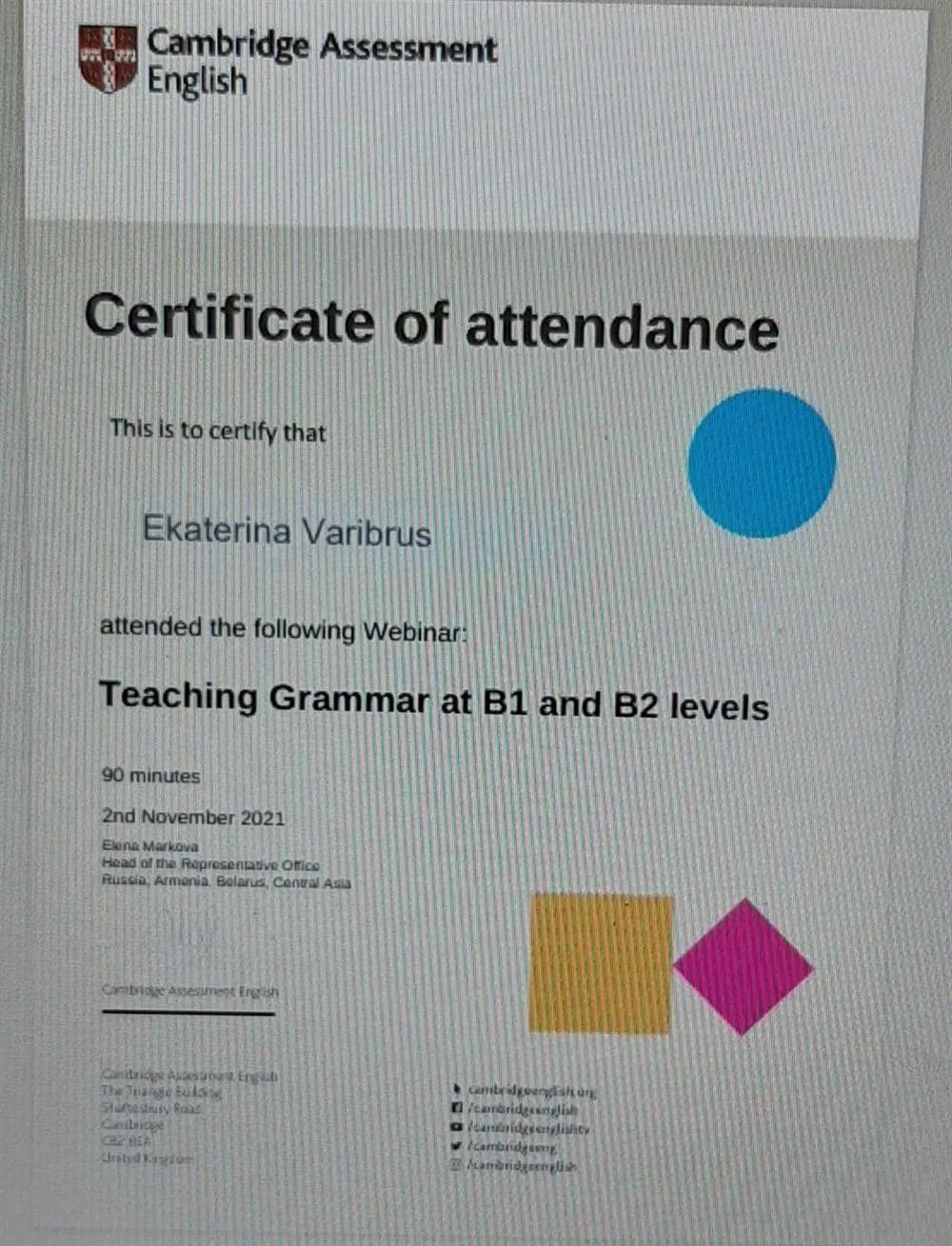 Teaching Grammar at B1 and B2 levels