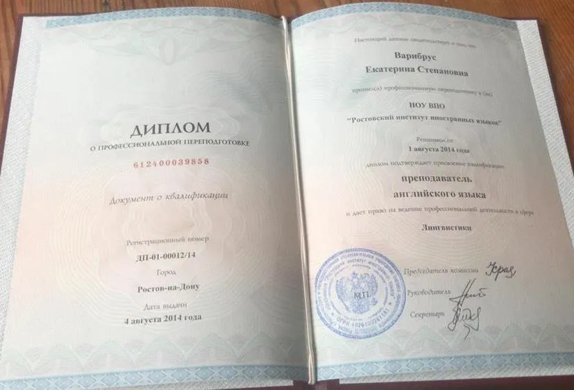 НОУ ВПО Ростовский институт иностранных языков. Специальность: преподаватель английского языка
