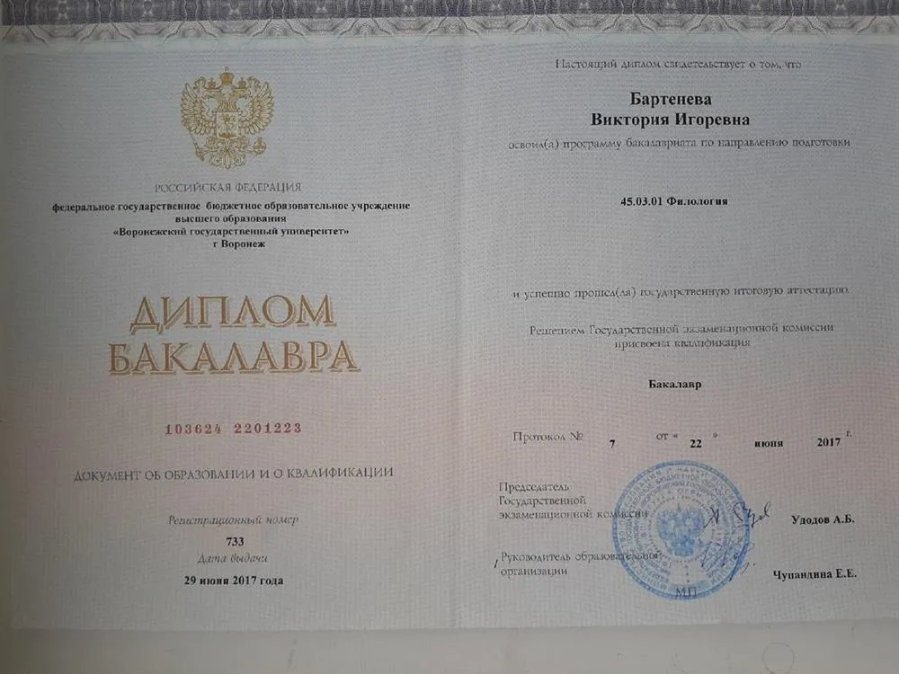 Диплом бакалавра филологии 