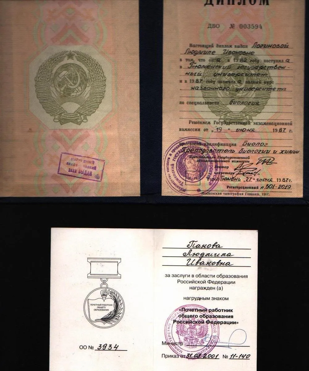 Диплом ТГУ и документ о награде