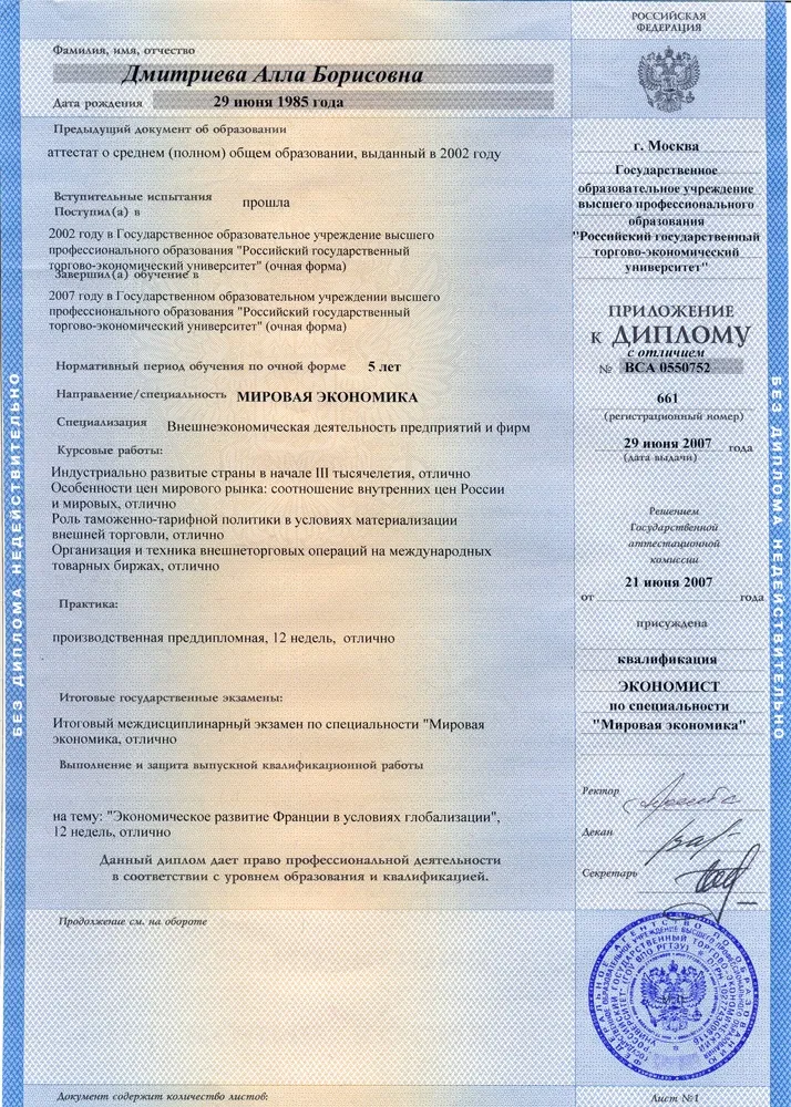Приложение к диплому