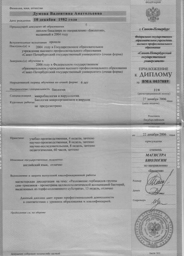 Приложение к диплому