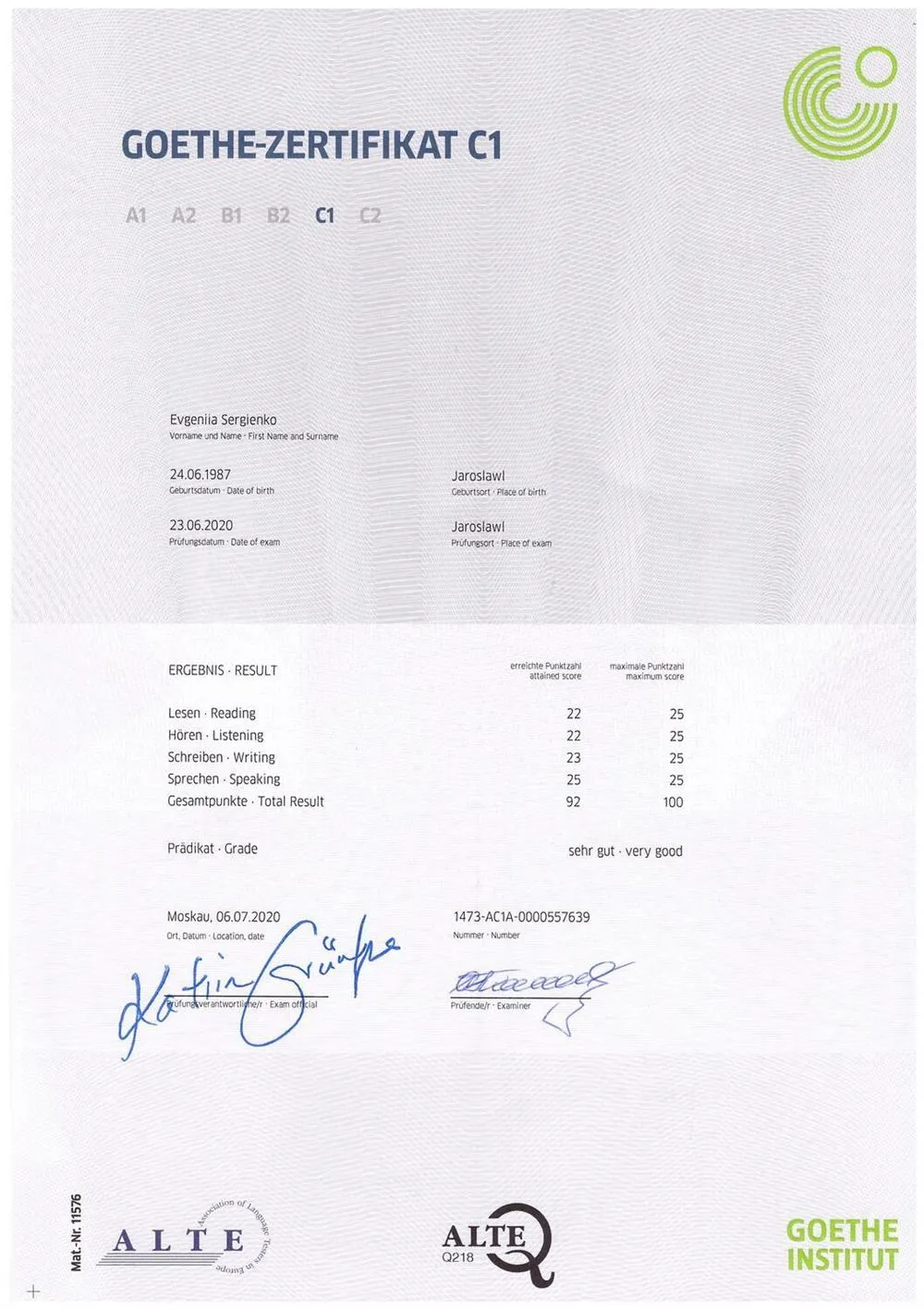 Goethe Zertifikat C1