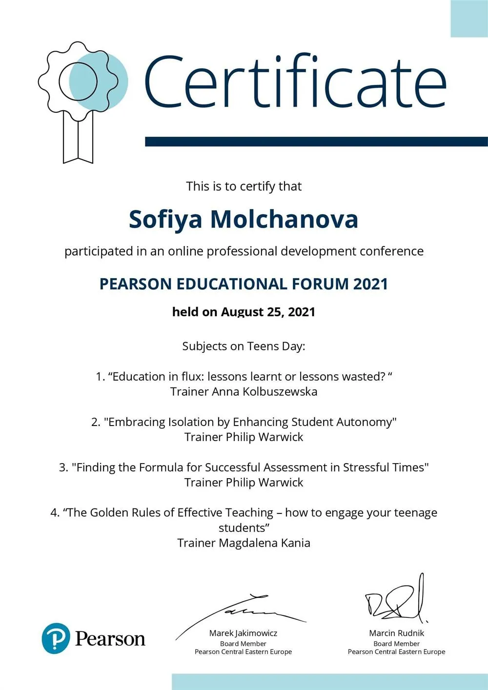 Certificate of participation