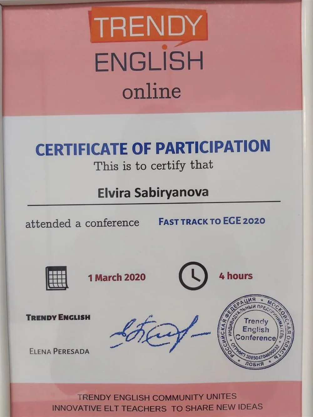 Участие в конференции Fast Tarck to EGE 2020