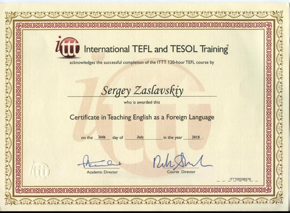 Сертификат TEFL/TESOL  iTTT