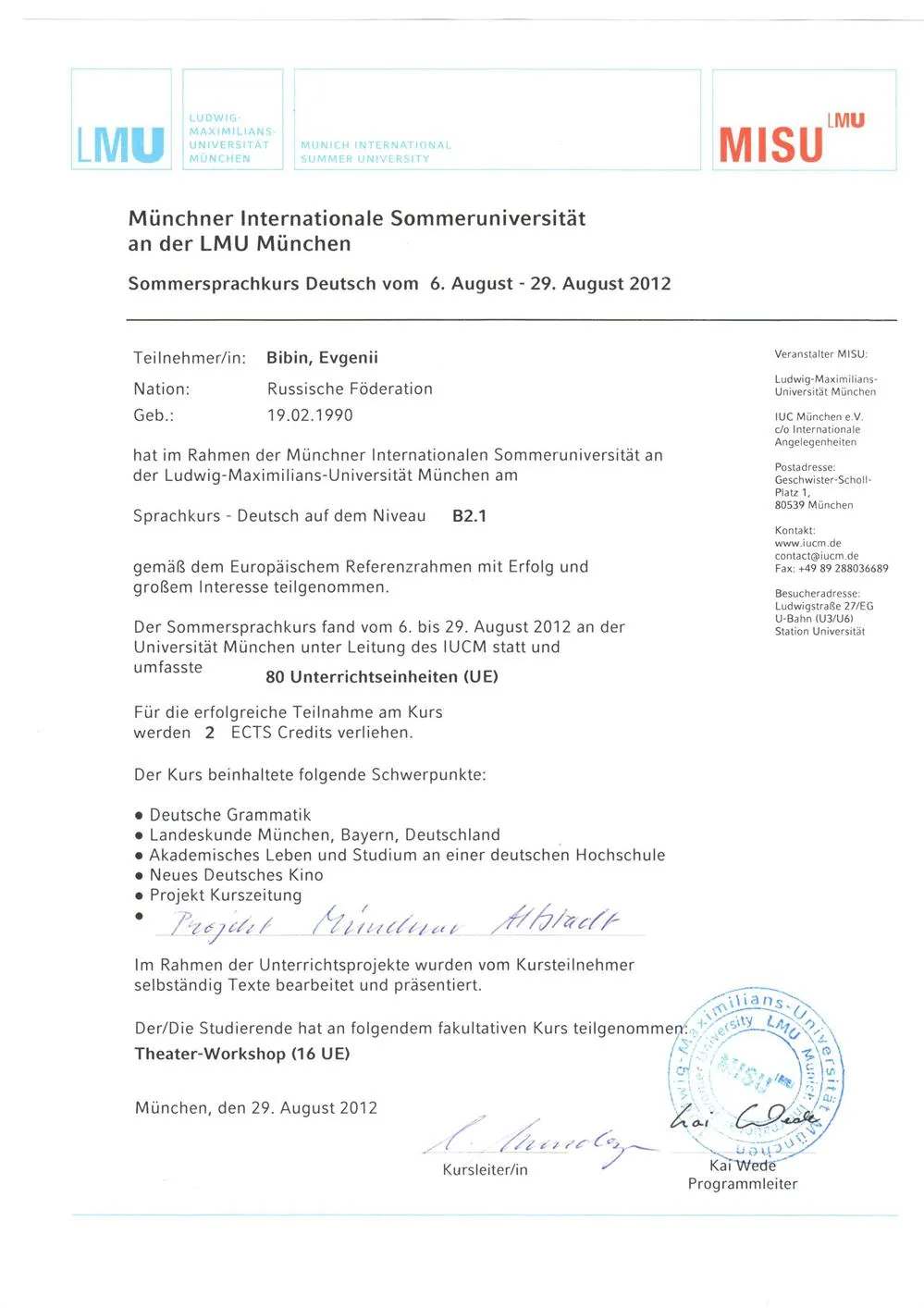 Munchner Sommeruniversitat an der LMU  Munchen Sprachkurs Deutsch B2.1