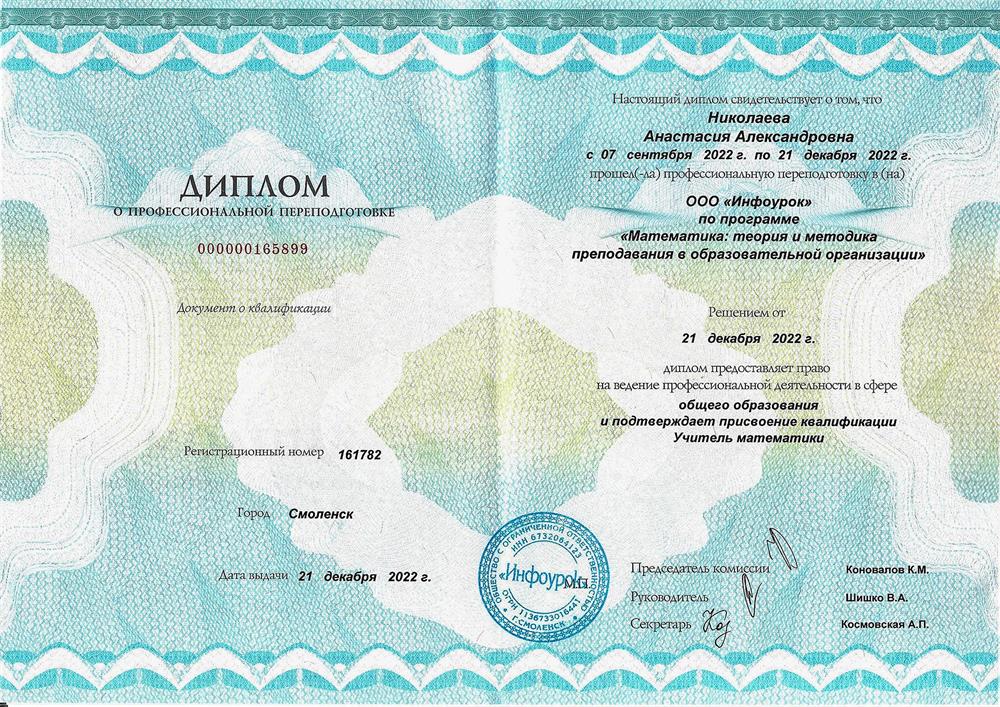 ДИПЛОМ учителя математики
