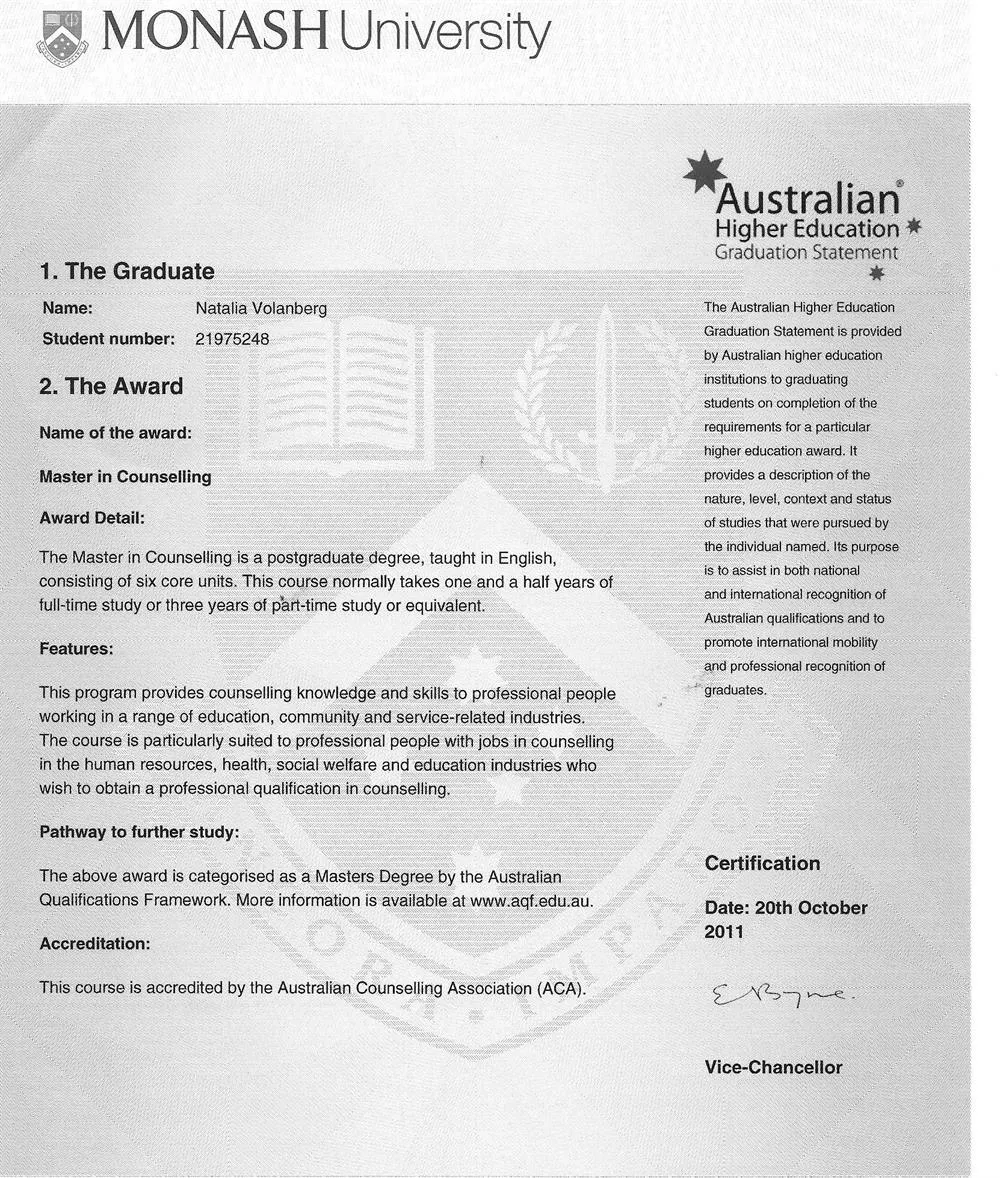 Masters in Counselling (Psychology) 