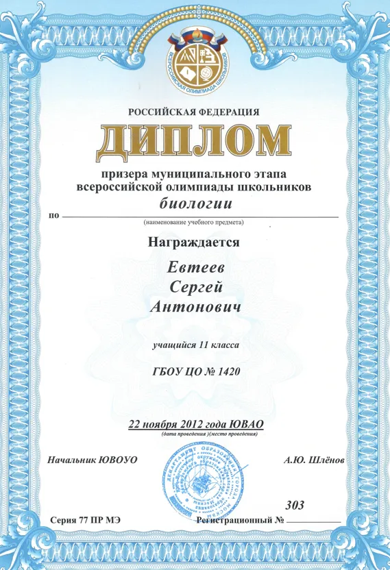 Диплом олимпиады