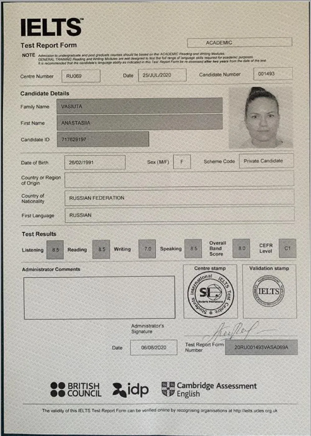 IELTS Certificate