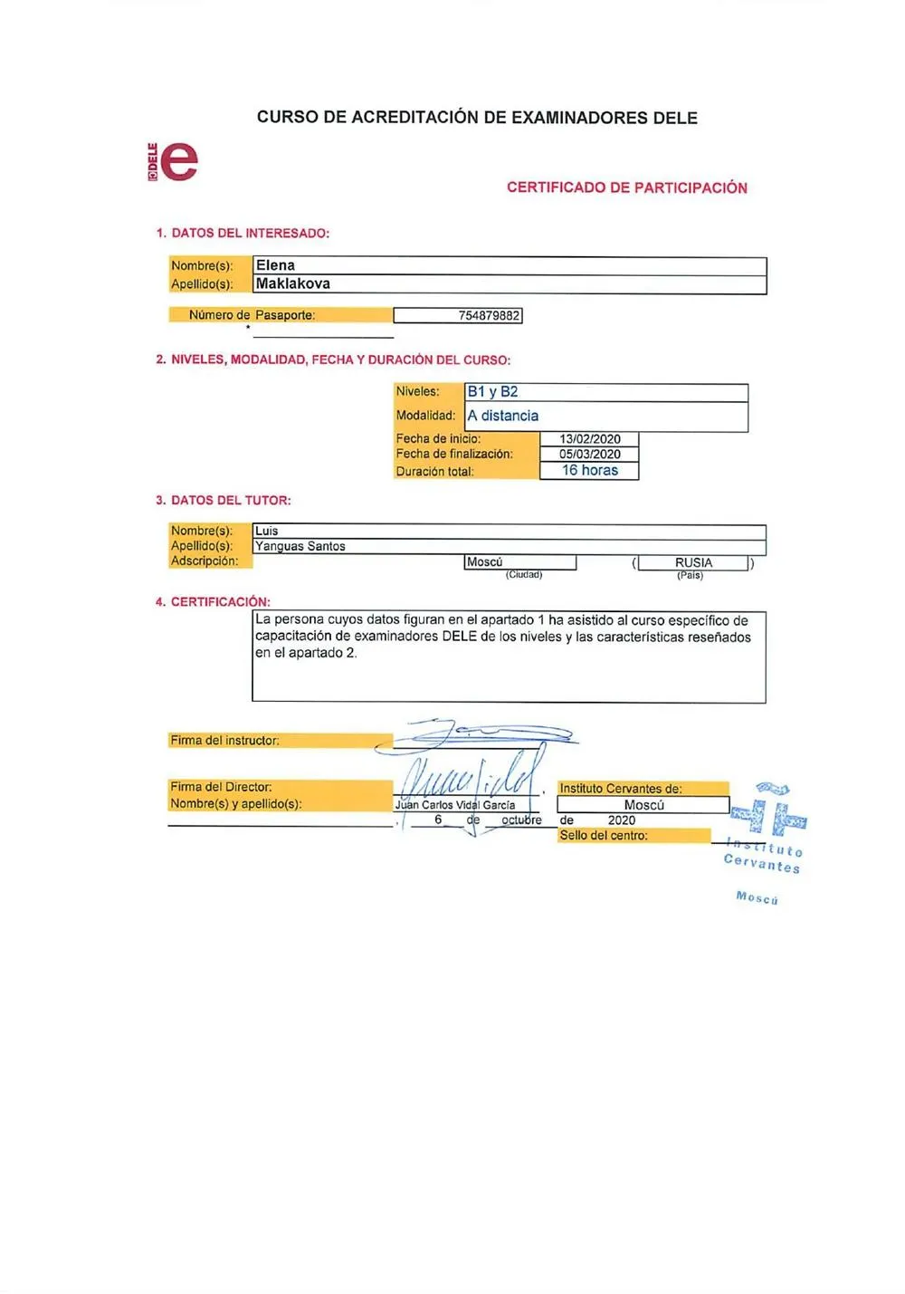 Acreditacion examinadores DELE B1-B2